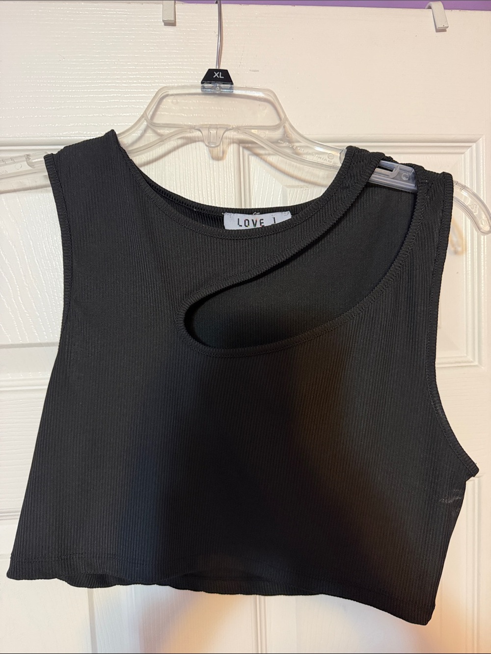 Love J Black Ribbed Cutout Crop Tank